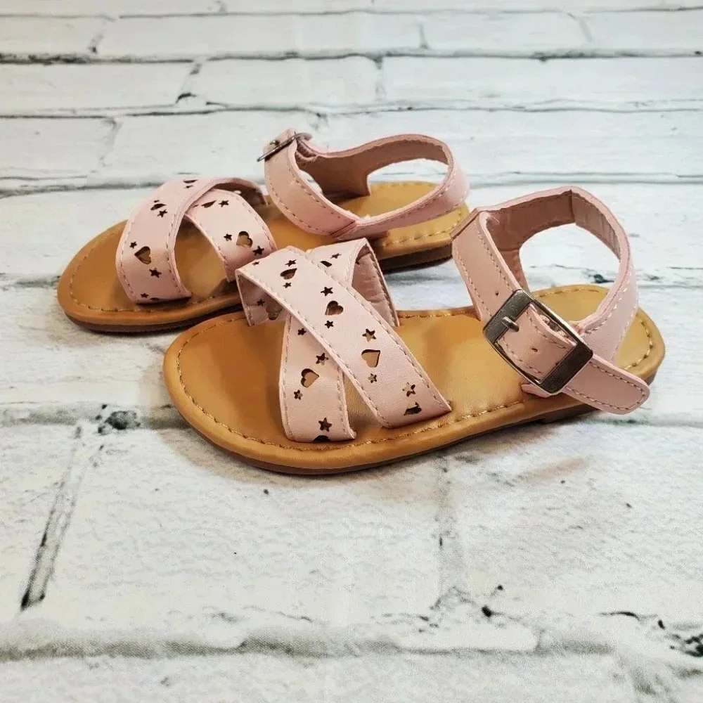 Pink Heart Cutout Sandals. Toddler Girl Summer Shoes.